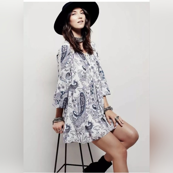 Free People Dresses & Skirts - Free People Rain or Shine Boho Purple Paisley Dress